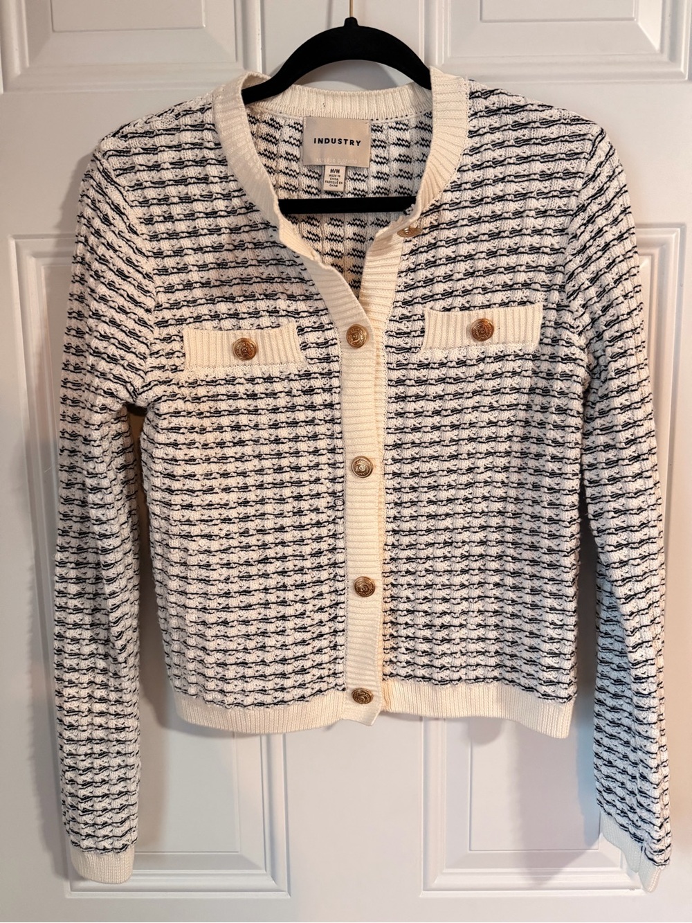 INDUSTRY Two-Tone Cream and Black Button Cardigan